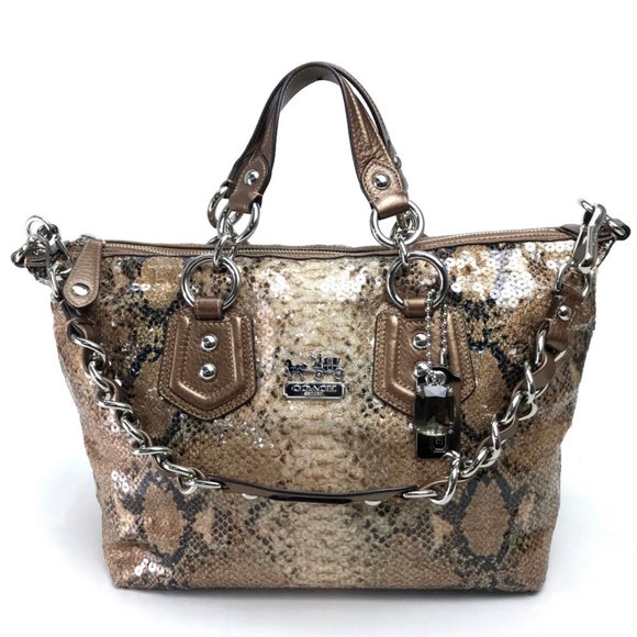 COACH 15269 Madison Sequin Audrey Boston Bag Handbag Sequins Women's Brown Beige - Picture 1 of 10